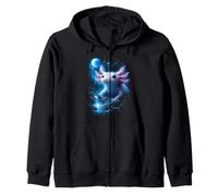 Axolotl Moonlight Artwork Amphibian Lovers Nature Forest Zip Hoodie