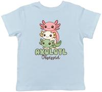Axolotl Obsessed Stacked Salamanders Kids T-Shirt Childrens Tee Light Blue