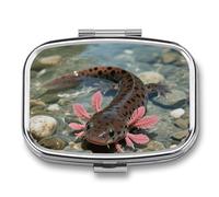 Axolotl Pill Box Travel Pill Organizer 2-Compartment with Mirror Design Portable Square Medicine Case for Vitamins, Jewelry & Essentials Durable Pocket Pillcase for Purse, Camping