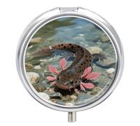 Axolotl Pill Box Travel Pill Organizer 3-Compartment with Mirror Design Portable Round Medicine Case for Vitamins, Jewelry & Essentials Durable Pocket Pillcase for Purse, Camping