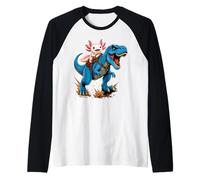 Axolotl Riding T Rex Dinosaur Cute Amphibian Adventure Ride Raglan Baseball Tee