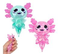 Axolotl Squishy, 2 Pcs Soft Squishy Axolotl Fidget for Adults, Cute Squeeze Decor Items for Office Desk, Portable Travel and Home Companion (Green+Pink)
