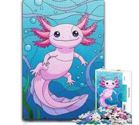 Axolotl Stained Glass Puzzle for Adults 1000pcs (70x50cm) | Choose a puzzle gift for adults for cosy indoor days for a quiet indoor challenge.