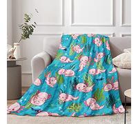 Axolotl Throw Blanket for Kids, 130 x 150 cm Cozy Cartoon Axolotls Fluffy Plush Blanket for Boys Girls Children Gift, Soft Pink Axolotls Ocean Theme Flannel Throw Blanket for Teen Bed Couch Sofa