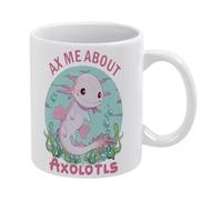 Axolotl White Ceramic Coffee Mug 11 Oz, Double-Sided Printed Tea Cup with Ergonomic C-Handle, Thickened Bottom Porcelain Drinkware for Home Office Kitchen, Novelty Gifts for Friends