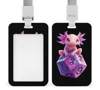 Axolotl with Dice Fashion ID Badge Holder Sliding Vertical Name Tag Card Protector with Lanyard