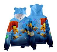 Axolotl Wobbly Life Cat's Ear Shaped Sweatshirt Wobbly Life 3D Figure Hooide Fashionable Casual Youth Hooded Sweatshirts (B,9-10years)