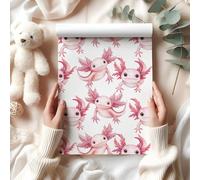 Axolotl Wrapping Paper Sheet - Cute Amphibian Gift Wrap for Birthdays, Kids Presents, or Quirky Animal Lovers - W82 (White, Large Sheet - 58 x 85cm / 22.8" x 33.4" inches)