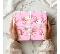 Axolotl Wrapping Paper Sheet - Cute Amphibian Gift Wrap for Birthdays, Kids Presents, or Quirky Animal Lovers - W82 (Light Pink, Small Sheet - 30 x 40cm/ 11.8" x 15.7" inches)