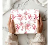 Axolotl Wrapping Paper Sheet - Cute Amphibian Gift Wrap for Birthdays, Kids Presents, or Quirky Animal Lovers - W82 (White, Medium Sheet - 42 x 58cm / 15.7" x 22.8" inches)