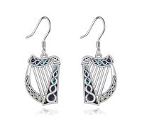AXOMY Celtic Harp Necklace Sterling Silver Irish Music Jewelry Gift for Women Men Music Lovers Artificial Abalone, Artificial Abalone