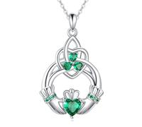 AXOMY Irish Claddagh Necklace 925 Sterling Silver Trinity Celtic Knot Pendant Eternity Love Celtic Clover Irish Jewelry Gifts for Women Mom Wife