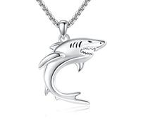 AXOMY Shark Necklace 925 Sterling Silver Ocean Shark Pendant Necklace Cool Animal Beach Jewelry Gifts for Women Men Shark Lovers