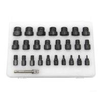 Axorafow 26pcs Screw Bolt Extractor Set, 3/8" Drive Broken Stud Remover Drill Bits, Reverse Spiral Flutes Stripped Screws, Chrome Steel, 3.5mm-23mm