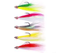 Axorafow 5-Pack Bucktail Teaser Jig Hooks with Feather Skirt & Flash Saltwater Fishing - 4-inch, 4# High-Carbon Steel Hooks, Realistic Swimming Action Flounder, Stripers, Sea Trout