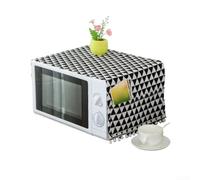 Axorafow Cotton Linen Microwave Dust with Side Storage Pockets, Black and White Triangle Pattern Oven Protector Kitchen Home Decor, Machine Washable Appliance Shield