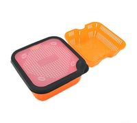 Axorafow Redworm Bait Box with 2-in-1 Pellet Strainer Carp Fishing - PP Construction, Ventilated Perforated Lid, Drains Pellets/Hemp/Casters/Meat - 16.5 x 16.5 x 8.5 cm, Orange(6.5-OS)