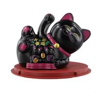Axorafow Solar Lucky Cat Waving Maneki Neko Continuous Motion Wealth Symbol for Restaurant Reception Black 10cm(Black)