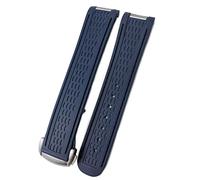 AXPTI 20mm Rubber Silicone Watch Strap Fit For Omega Seamaster 300 AT150 Aqua Terra Ultra Light 8900 Steel Buckle Watchband Bracelets(Blue blue 2 Round)