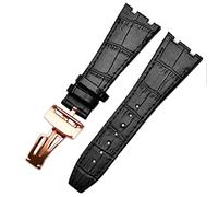 AXPTI For AP 15400 wrist straps 26mm watchband Genuine Leather Handmade Watch Band with steel deployment buckle(Black rose gold)