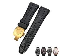 AXPTI For Franck Muller Watch Band 28mm Cowhide Silicone Watch Strap Nylon Rubber Folding Buckle Watch Bands For Men Bracelet(Black black gold)