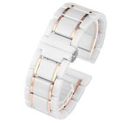 AXPTI Luxury Ceramic And Stainless Steel 20mm 22mm Black Gold Strap For Men Women Watch Strap Bracelet Wristband(White X rose gold,20mm)