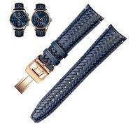 AXPTI Woven Cowhide Leather Watchband For IWC IW344205 Portuguese Chronograph Pilot Portofino Folding Buckle Strap 22mm 20MM Blue Black Watchbands(Blue-rose gold B,20mm)