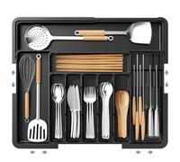 Axrye Cutlery Drawer Organiser, Adjustable Utensil Kitchen with 2 Removable Knife Blocks 6-9 Slots Expandable Cooking Drawer Storage Organiser 33-53cm/13-21inch Flatware Tray for Spoons Forks Knives