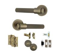 AXS Hardware Axs Dakota Knurled Door Handles On Rose - Door Pack - Bathroom Door - Antique Brass