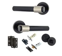 AXS Hardware Axs Dakota Knurled Door Handles On Rose - Door Pack - Bathroom Door - Black
