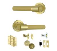 AXS Hardware Axs Dakota Knurled Door Handles On Rose - Door Pack - Bathroom Door - Satin Brass