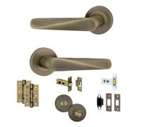 AXS Hardware Axs Detroit Door Handles On Rose - Door Pack - Bathroom Door - Antique Brass