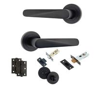 AXS Hardware Axs Detroit Door Handles On Rose - Door Pack - Bathroom Door - Black