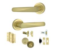 AXS Hardware Axs Detroit Door Handles On Rose - Door Pack - Bathroom Door - Satin Brass