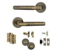 AXS Hardware Axs Montana Knurled Door Handles On Rose - Door Pack - Bathroom Door - Antique Brass