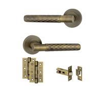 AXS Hardware Axs Montana Knurled Door Handles On Rose - Door Pack - Latch Door - Antique Brass