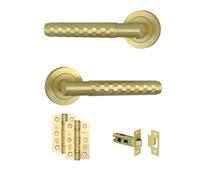 AXS Hardware Axs Montana Knurled Door Handles On Rose - Door Pack - Latch Door - Satin Brass