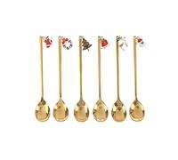 AXspeed Christmas Spoons, 6pcs Stainless Steel Spoons Cooking Set with Xmas Pendant Coffee Stirring Spoon Tea Spoon Dessert Spoon, with Gift Packing Box (Gold)