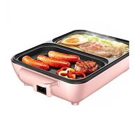 AXTMR Mini Hot Pot Electric Grill, Two-Speed Control Shabu-Shabu Barbecue Pot, Household Dual-Use Electric Griddle Pan,Pink,28.5 * 8.5cm