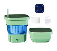 AXTMR Three-Stalls Timed Folding Washing Machine, 10l Mini Portable Underwear Socks Washer, With Blue Light + Drain Basket + Drain Hose,Green,35 * 40cm