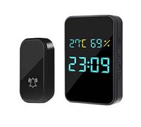 AXTMR Wireless Doorbell With Thermometer And Clock, Personal Alarm Call Bell Button Door Chimes, Wireless Caregiver Pager,Black,2pcs