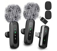 AXUAXU New Wireless Lavalier Microphone for iPhone, iPad, USB-C, 2 PCS Tiny Lapel Mic with Adapter, Bluetooth TikTok, Social Media Microphones for Vlogging, Recording Filming Blogger