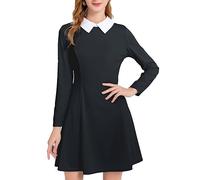 AXUIOKRY Womens Long Sleeve Peter Pan Collar Cute Fit and Flare Aline Dress, Black, X-Large
