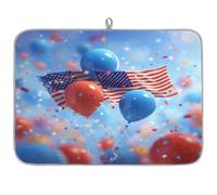 Axurera 4th Of July Independence Day Ballons Dish Drying Mat for Kitchen Counter,Absorbent Dishes Drainer Mats Washable Dish Drying Pad for Worktop Draining Racks,61x46cm
