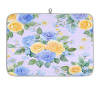Axurera Blossom Rose Flowers Dish Drying Mat for Kitchen Counter,Absorbent Dishes Drainer Mats Washable Dish Drying Pad for Worktop Draining Racks,61x46cm
