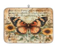 Axurera Butterfly On Shabby Chic Old Music Sheet Dish Drying Mat for Kitchen Counter,Absorbent Dishes Drainer Mats Washable Dish Drying Pad for Worktop Draining Racks,61x46cm