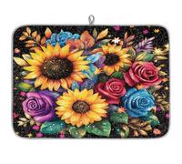 Axurera Colorful Sunflowers Rose Flower Dish Drying Mat for Kitchen Counter,Absorbent Dishes Drainer Mats Washable Dish Drying Pad for Worktop Draining Racks,61x46cm