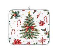 Axurera Dish Drying Mats, Christmas Bow Christmas Tree Large Kitchen Sink Mat, Super Absorbent Coffee Mat Kitchen Decor 18x16inch