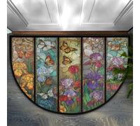 Axurera Half Round Area Rug,Abstract Stained Glass Flower Butterfly Washable Semi Circle Front Door Mat for Indoor Entrance Bathroom Bedroom,Non-Slip Doormat,36x24IN