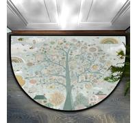 Axurera Half Round Area Rug,Abstract Tree Cartoon Rainbow City Scene Washable Semi Circle Front Door Mat for Indoor Entrance Bathroom Bedroom,Non-Slip Doormat,36x24IN